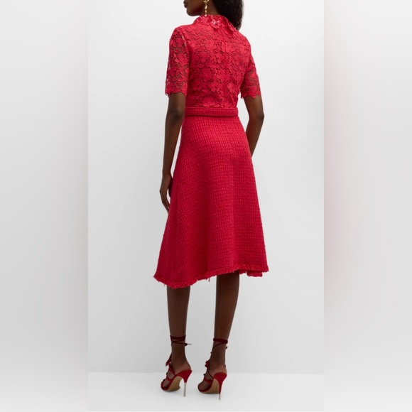 Oscar de la Renta NWT Short-Sleeve Gardenia Guipure And Tweed Midi Dress - Picture 3 of 13